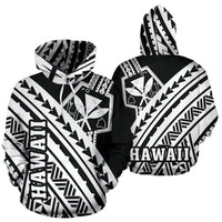 Hawaii Kanaka Polynesian Hoodie Poly Style White and Black Unisex White - Polynesian Pride