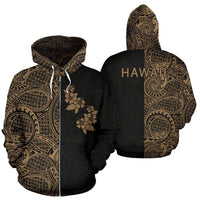 Hibiscus Hoodie Zip up Polynesian Half Style Gold Unisex White - Polynesian Pride