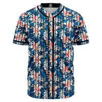 Hawaii Tropical Hibiscus Blue Baseball Jersey Black - Polynesian Pride