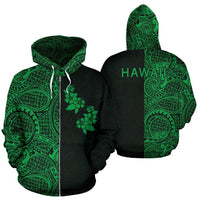 Hibiscus Hoodie Zip up Polynesian Half Style Green Unisex Green - Polynesian Pride