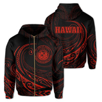 Hawaii Zipper Hoodie Frida Style Red Unisex Black - Polynesian Pride