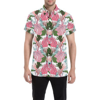 Pink Monstera And Green Tropical Leaves White Shirt Unisex Black - Polynesian Pride