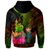 New Caledonia Polynesian Hoodie Hibiscus and Banana Leaves - Polynesian Pride