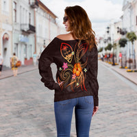 Guam Polynesian Women's Off Shoulder Sweater - Legend of Guam (Red) - Polynesian Pride