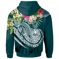 Tahiti Polynesian Zip up Hoodie Summer Plumeria (Turquoise) - Polynesian Pride