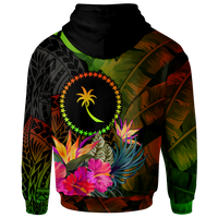 Chuuk Polynesian Zip up Hoodie Hibiscus and Banana Leaves - Polynesian Pride