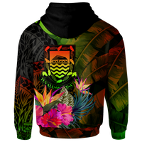 Tuvalu Polynesian Custom Zip up Hoodie Hibiscus and Banana Leaves - Polynesian Pride