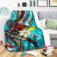 Tokelau Premium Blanket - Tribal Flower With Special Turtles Blue Color - Polynesian Pride