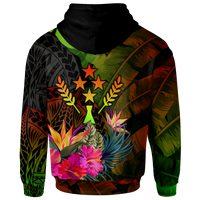 Kosrae Polynesian Custom Hoodie Hibiscus and Banana Leaves - Polynesian Pride