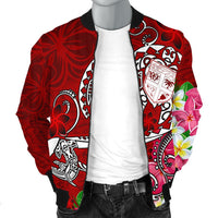 Fiji Men's Bomber Jacket - Turtle Plumeria (Red) - Polynesian Pride