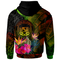 Polynesian Hawaii Polynesian Custom Zip up Hoodie Hibiscus and Banana Leaves - Polynesian Pride