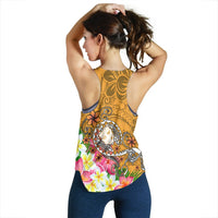Fiji Custom Personalised Women's Racerback Tank - Turtle Plumeria (Gold) - Polynesian Pride