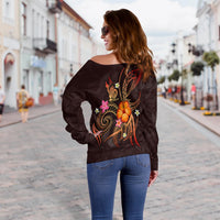 New Caledonia Polynesian Off Shoulder Sweater - Legend of New Caledonia (Red) - Polynesian Pride