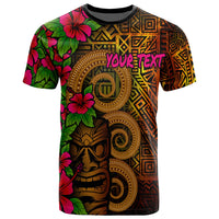 Polynesian Hawaii Custom T Shirt Tiki With Hibiscus Unisex Orange - Polynesian Pride