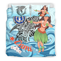 Northern Mariana Islands Bedding Set - Polynesian Girls With Shark - Polynesian Pride
