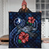 Yap Polynesian Premium Quilt - Blue Turtle Hibiscus - Polynesian Pride