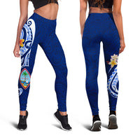 Guam Personalised Leggings - Guam Seal Polynesian Patterns Plumeria (Blue) - Polynesian Pride
