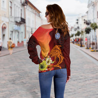 Northern Mariana Islands Women's Off Shoulder Sweater - Tribal Tuna Fish - Polynesian Pride