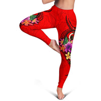 Vanuatu Polynesian Custom Personalised Women's Leggings - Floral With Seal Red - Polynesian Pride