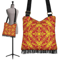 Polynesian Tribal Crossbody Boho Handbag Red And Yellow Crossbody Boho Handbag One Size Black - Polynesian Pride