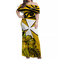 (Custom Personalised) Wallis et Futuna Off Shoulder Long Dress Hibiscus Flowers Yellow LT13 Long Dress Yellow - Polynesian Pride