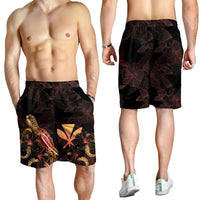 Hawaii Polynesian Men's Shorts - Turtle With Blooming Hibiscus Gold - Polynesian Pride