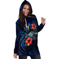 Cook Islands Polynesian Hoodie Dress - Blue Turtle Hibiscus - Polynesian Pride
