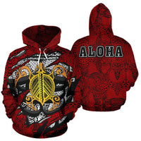 Aloha Turtle Polynesian Hoodie Unisex Red - Polynesian Pride