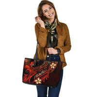 Hawaii Polynesian Leather Tote Bag - Plumeria Flowers And Waves - Polynesian Pride