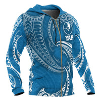 Yap Micronesia All Over Zip up Hoodie Blue Tribal Wave - Polynesian Pride