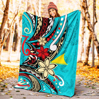Tokelau Premium Blanket - Tribal Flower With Special Turtles Blue Color - Polynesian Pride