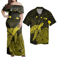 Matching Dress and Hawaiian Shirt Hawaii Polynesian Hibiscus Turtle Map Yellow RLT14 No Dress - Polynesian Pride