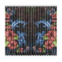 Turtle And Shark With Hibiscus Window Curtain ( Two Piece) One Size 50"x96"(Two Piece) Black - Polynesian Pride
