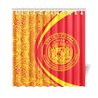 Hawaii Shower Curtain Coat Of Arms Polynesian - Circle Style Red And Yellow - Polynesian Pride