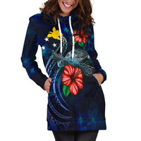 Papua New Guinea Polynesian Hoodie Dress - Blue Turtle Hibiscus - Polynesian Pride