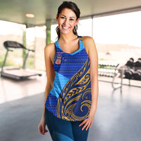 Fiji Women's Racerback Tank - Flag's Color With Gold Polynesian Pattern - LT20 - Polynesian Pride