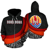 French Polynesia Zip up Hoodie Bora Bora Islands Unisex Black - Polynesian Pride