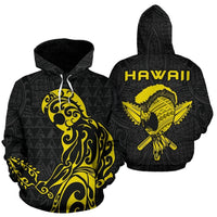 Polynesian Kakau Helmet Weapon Yellow Kanaka Warrior Hoodie Unisex Yellow - Polynesian Pride