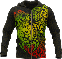 Polynesian Hawaii Hoodie (Zip up) Polynesian Turtle Unisex GREEN - Polynesian Pride