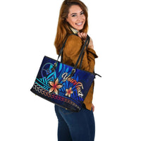 Yap Custom Personalised Large Leather Tote Bag - Vintage Tribal Mountain - Polynesian Pride