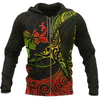 Hawaii Zip up Hoodie Polynesian Humpback Whale Unisex BLACK - Polynesian Pride