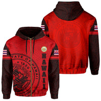Polynesian Flag Seal of Hawaii Zip Hoodie Red Unisex Red - Polynesian Pride
