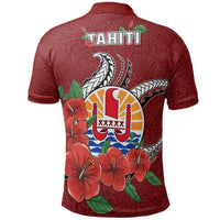Tahiti Polynesian Polo Shirt Hibiscus Coat of Arm Red - Polynesian Pride