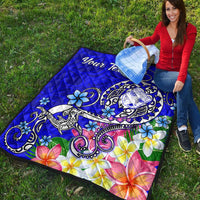 Fiji Custom Personalised Premium Quilt - Turtle Plumeria (Blue) - Polynesian Pride