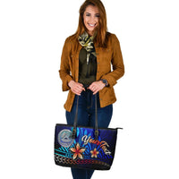 American Samoa Custom Personalised Large Leather Tote Bag - Vintage Tribal Mountain - Polynesian Pride