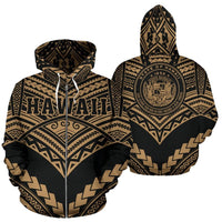 Hawaii Polynesian Zip up Hoodie Tribal New Warrior Style Golden Color Unisex White - Polynesian Pride