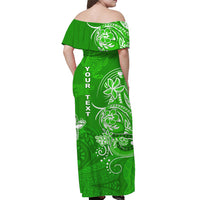(Custom Personalised) Hawaii Off Shoulder Long Dress Polynesia Green Sea Turtle Honu and Map LT13 - Polynesian Pride