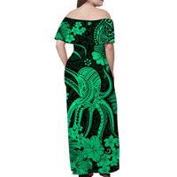 Hawaii Off Shoulder Long Dress Polynesia Green Octopus LT13 - Polynesian Pride