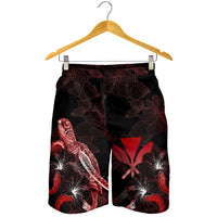 Hawaii Polynesian Men's Shorts - Turtle With Blooming Hibiscus Red - Polynesian Pride