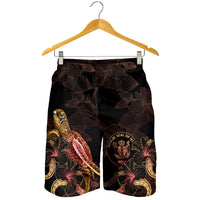 Niue Polynesian Men's Shorts - Turtle With Blooming Hibiscus Gold - Polynesian Pride
